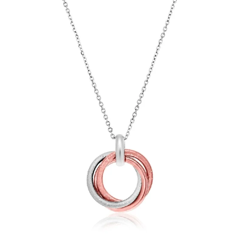 Women’s modern rings-Sterling Silver with Rose Tone Stardust Entwined Rings Pendant