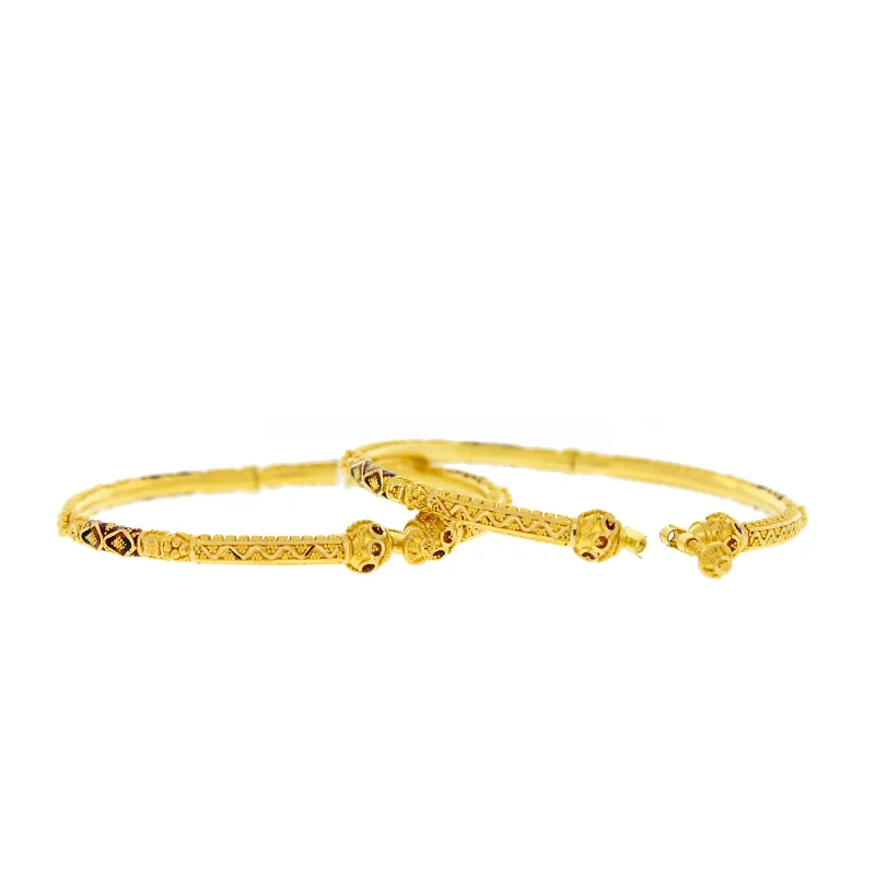 Women’s personalized bracelets-Gold & Meena Pipe Bangles