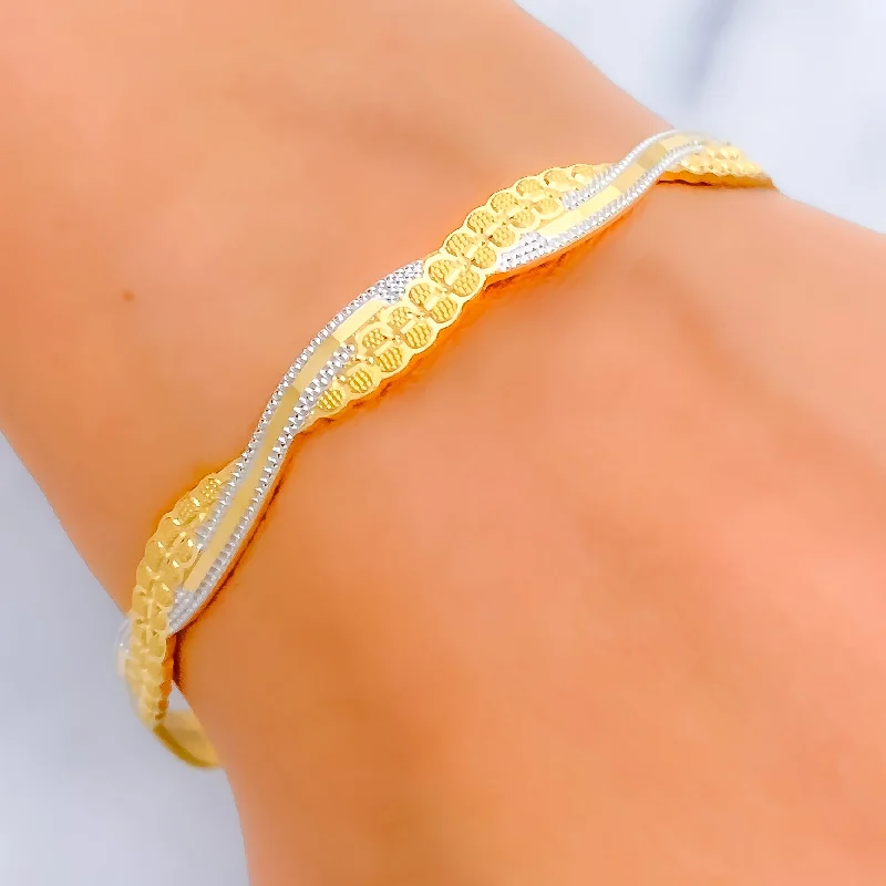 Women’s bohemian bangles-Women’s gold bracelets-Unique Twisted Two-Tone 22k Gold Bangle