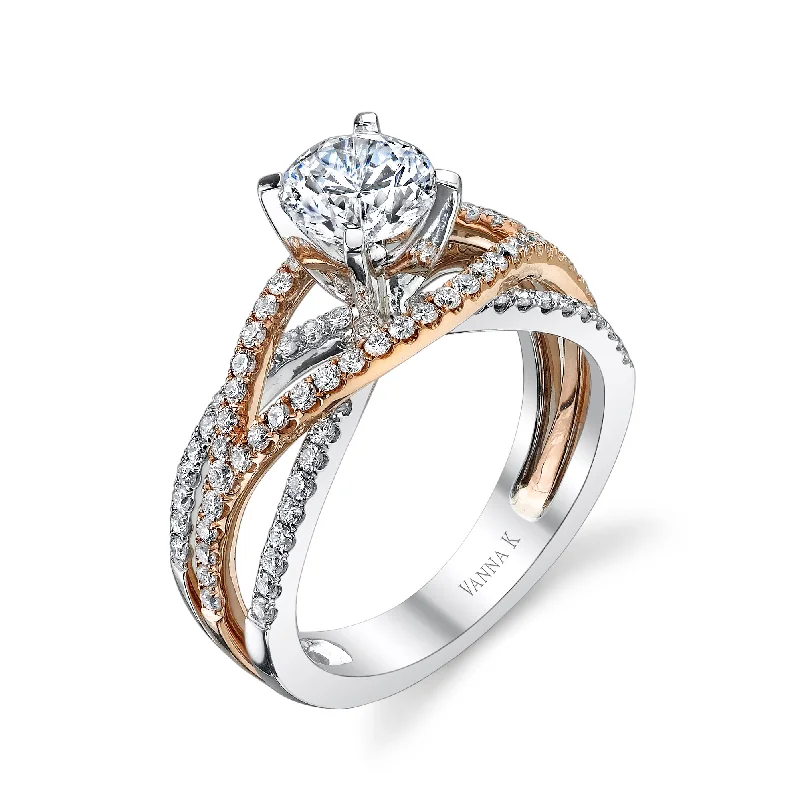 Women’s platinum three-stone engagement rings-18K Two Tone Diamond Engagement Ring