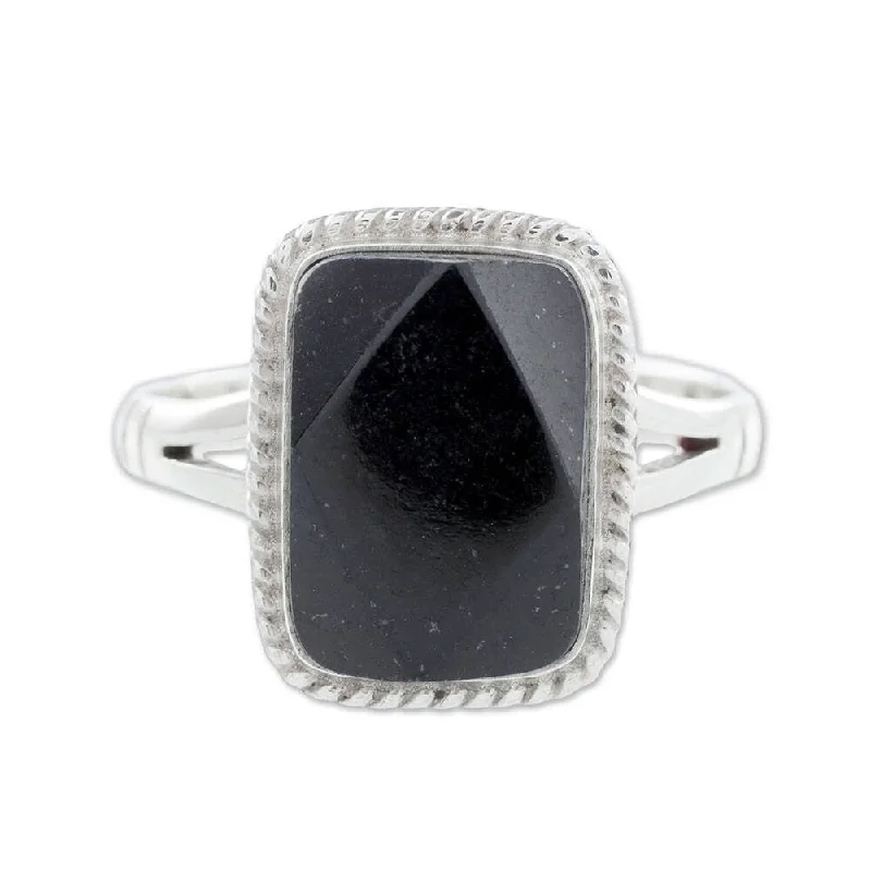 Women’s vintage rings-Handmade Black Maya Princess Sterling Silver Jade Ring (Guatemala)