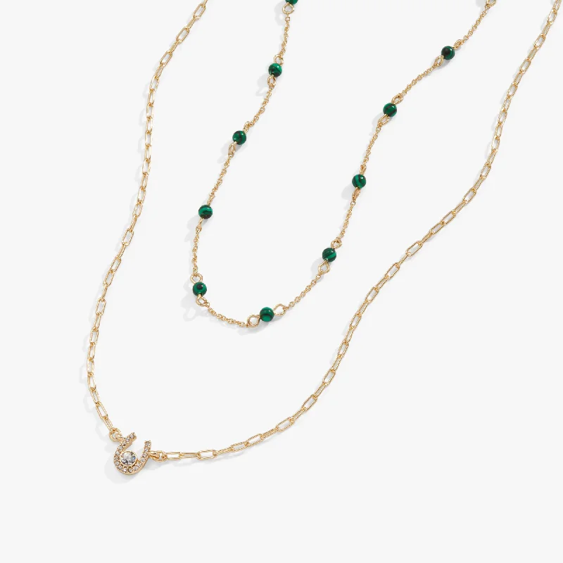 Women’s diamond necklaces-Gemstone Delicate Horseshoe Necklace, Reconstituted Malachite