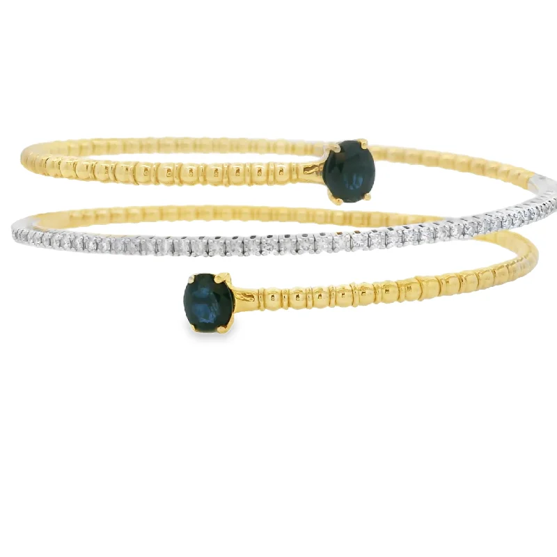 Women’s birthstone bracelets-14K White and Yellow Gold Three-Row Flexible Bangle