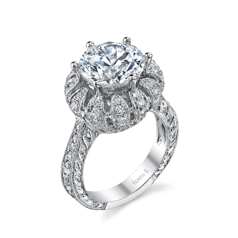 Women’s antique-style engagement rings-18K White Gold Signature Crown Diamond Engagement Ring