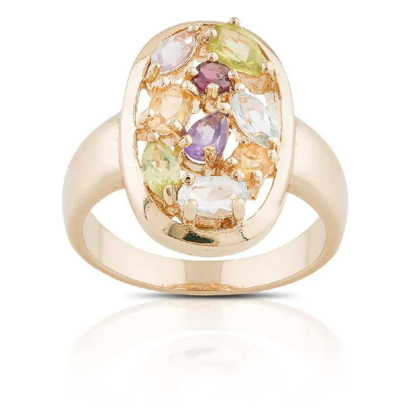 Women’s twist rings-Dolce Giavonna Gold over Sterling Silver Multi-gemstone Cluster Oval Ring