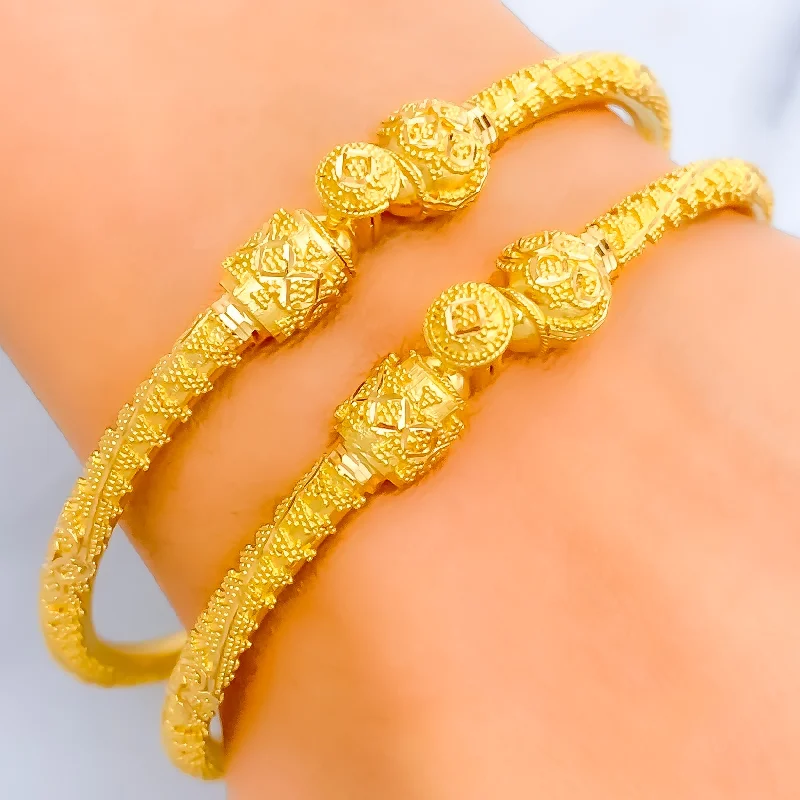 Women’s braided bracelets-Distinct Ball & Barrel 22k Gold Pipe Bangles