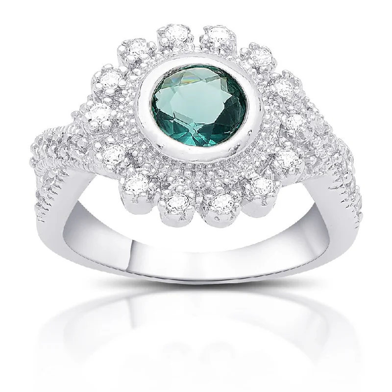 Women’s silver rings-Samantha Stone Sterling Silver Cubic Zirconia and Simulated London Blue Topaz Flower Ring