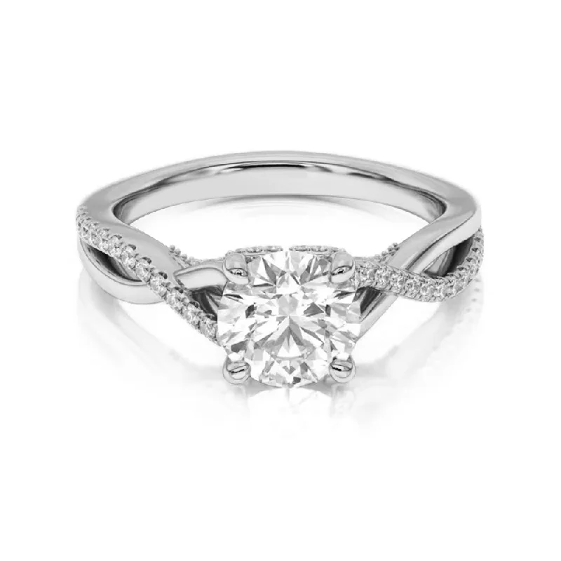 Women’s halo engagement rings-Round Moissanite Twisted Band Engagement Ring with Hidden Accents