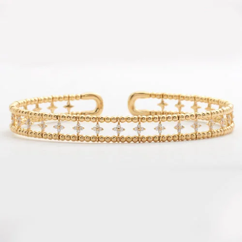 Women’s modern bracelets-14KY 0.75CTW DIAMOND OPEN CUFF BANGLE - 3 BEADS