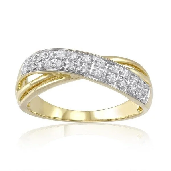 Women’s heart-shaped diamond rings-14KT Gold Over Sterling Silver With Natural White Dimaond Criss Cross Ring