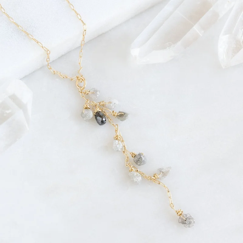 Women’s bohemian necklaces-The Rough Grey Diamond Cascade Necklace | Gold Filled