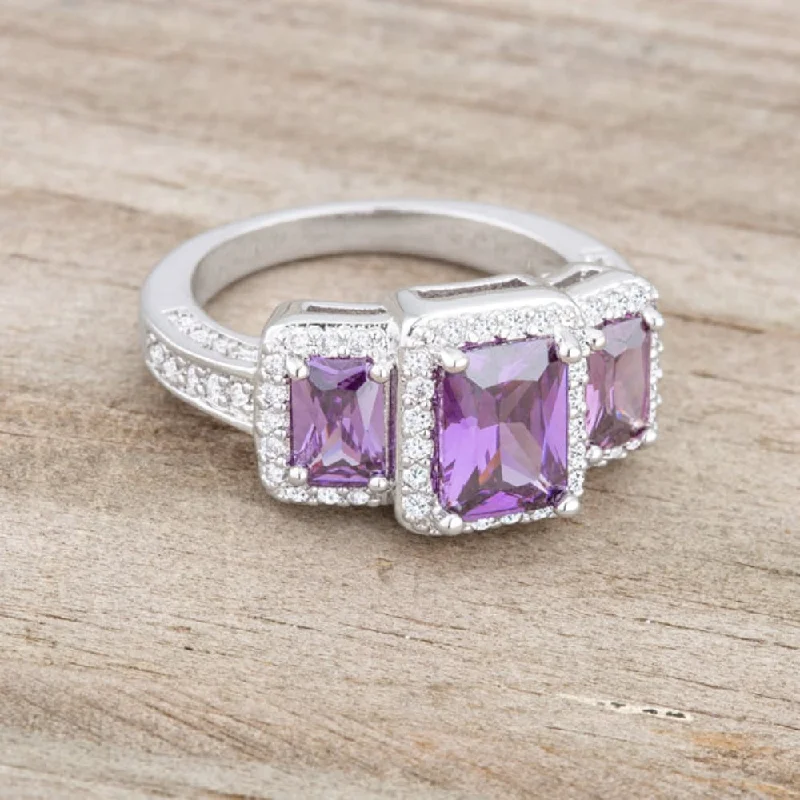 Women’s gold rings-Rita 2.3ct Amethyst CZ Rhodium Classic Trio Ring