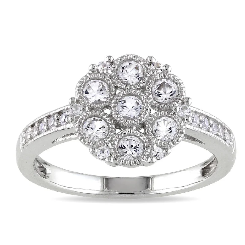 Women’s engraved rings-Miadora Sterling Silver Created White Sapphire Flower Cluster Ring