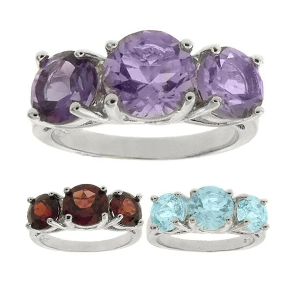 Women’s promise rings-Dolce Giavonna Silverplated Gemstone 3-stone Ring with Red Bow Gift Box