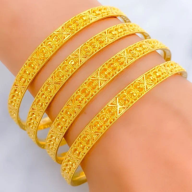 Women’s rhinestone bracelets-Festive Shiny Beadwork 22k Gold Bangles