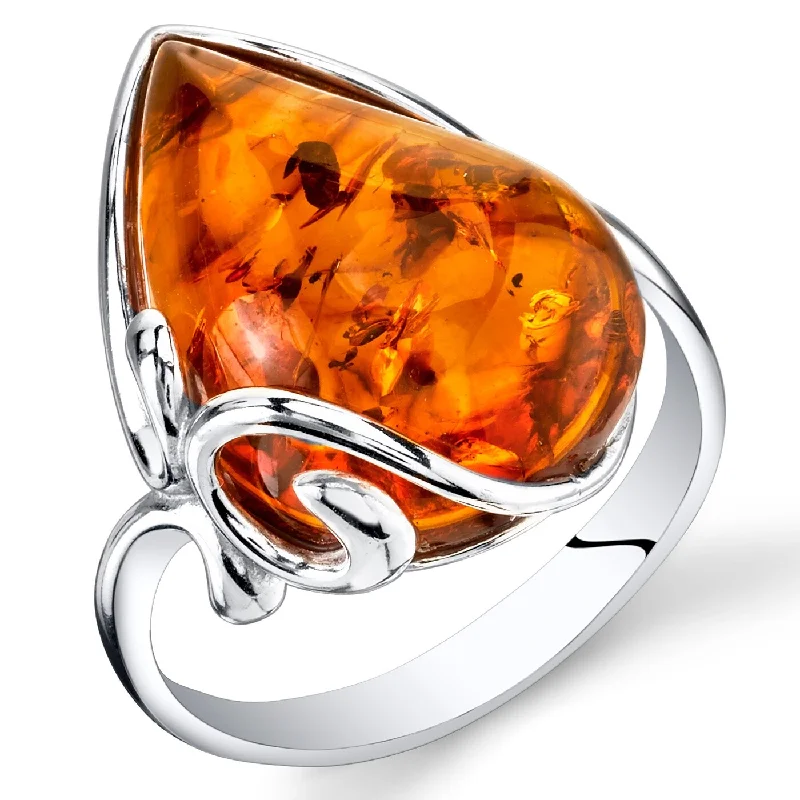 Women’s sapphire rings-Large Amber Teardrop Ring in Sterling Silver