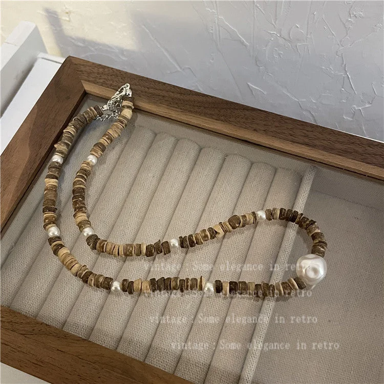 A1 Wood Color Imitation Pearl Necklace