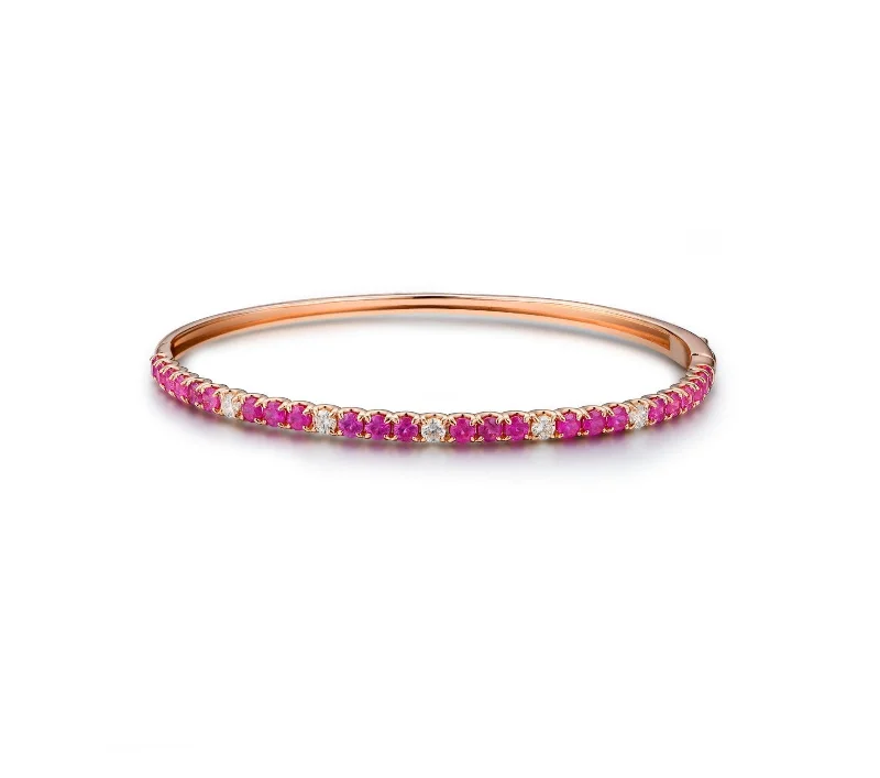 Women’s silver bangles-Classic Ruby and White Diamond Half Bangle