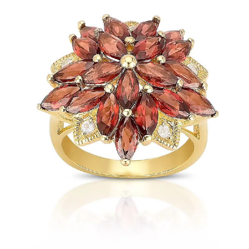 Women’s trendy rings-Dolce Giavonna Gold Over Sterling Silver Garnet and Cubic Zirconia Flower Ring