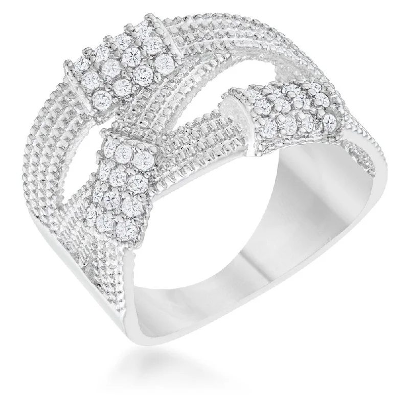 Women’s textured rings-Peyton 0.36ct CZ Rhodium Wide Cable Statement Ring