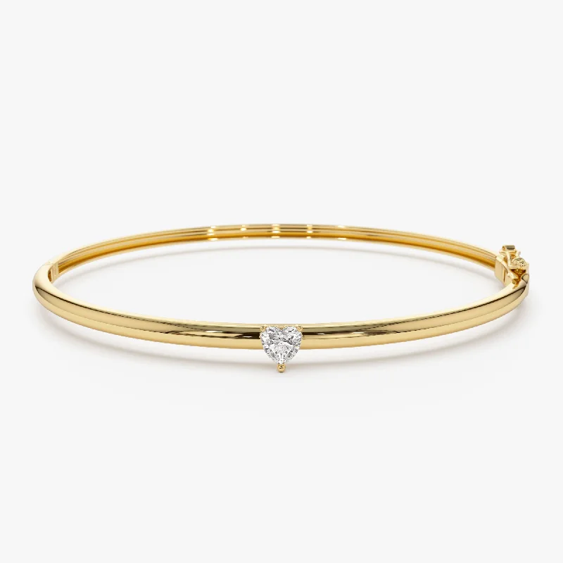 Women’s statement bracelets-14K Heart Shape Diamond Solitaire Bangle