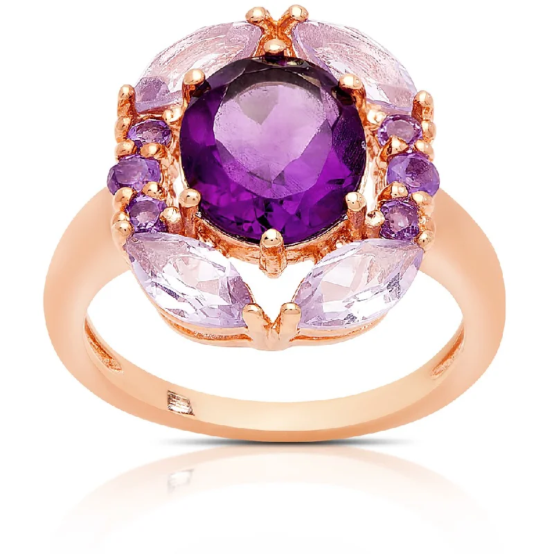 Women’s pearl rings-Dolce Giavonna Rose Gold Over Silver Amethyst Cocktail Ring