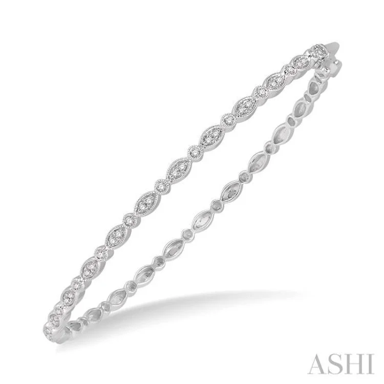 Women’s chic bangles-1/4 Ctw Marquise Mount Round Cut Diamond Stackable Bangle in 14K White Gold