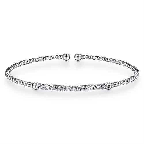 Women’s pearl bangles-Gabriel & Co. White Diamond Bar Bujukan Bangle