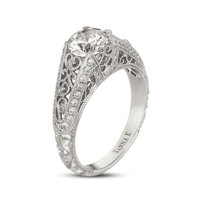 Women’s vintage engagement rings-18K White Gold Diamond Engagement Ring