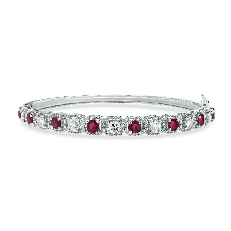 Women’s stylish bangles-Beauvince Fire Ruby & Diamond Bangle in White Gold