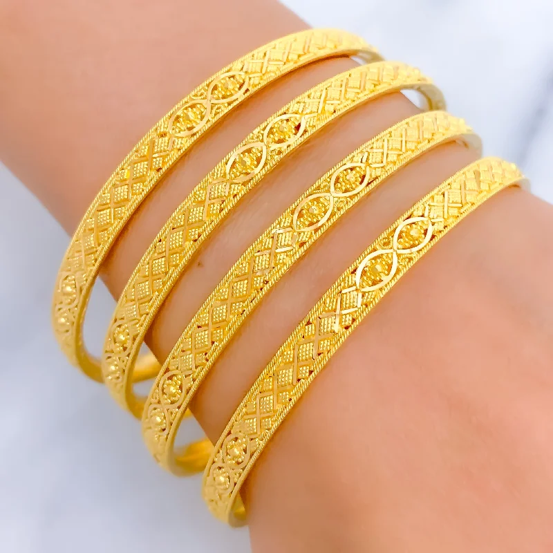 Women’s elegant bracelets-Reflective Marquise Accented 22k Gold Bangles