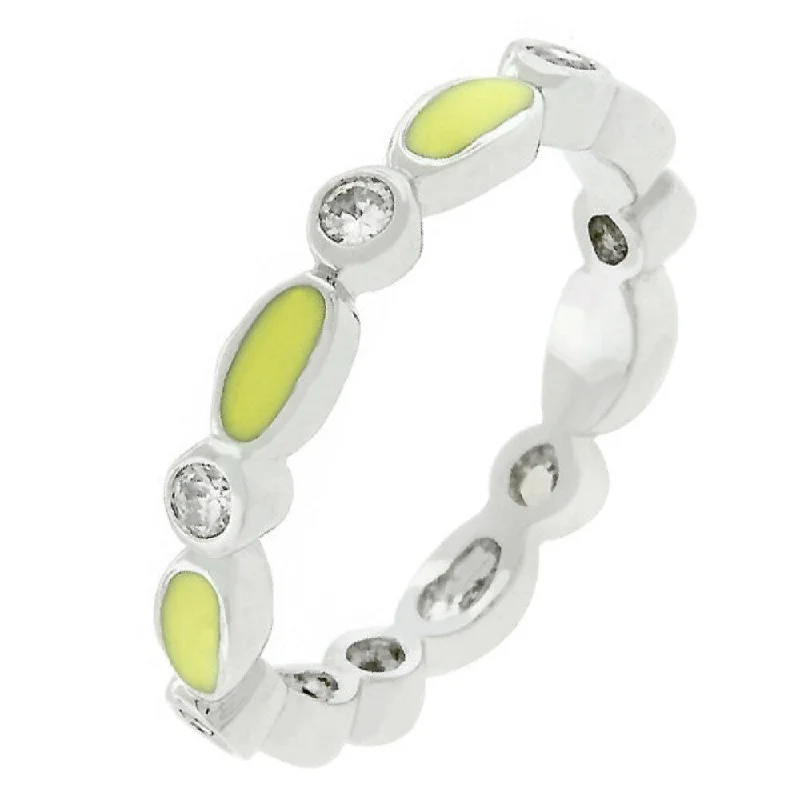 Women’s men’s style rings-Yellow Link Enamel Stacker Ring With Rhodium Plated