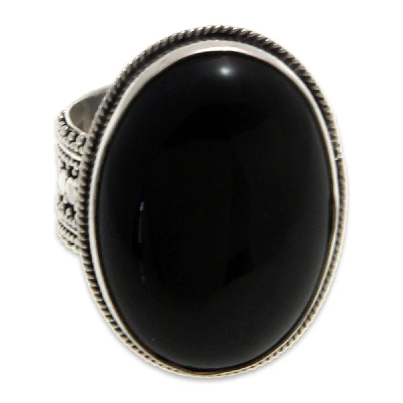 Women’s sparkling diamond rings-NOVICA Handmade Sterling Silver 'Oracle' Onyx Ring (Indonesia)