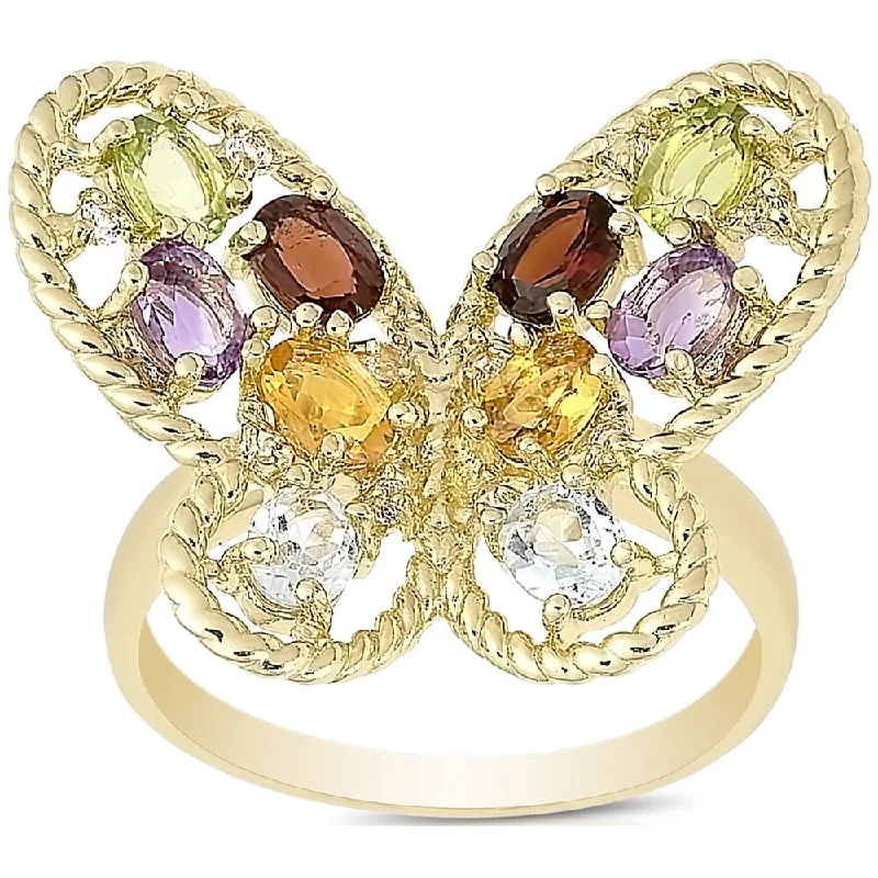 Women’s simple gold rings-Dolce Giavonna Gold Over Sterling Silver Multi Gemstone Butterfly Ring