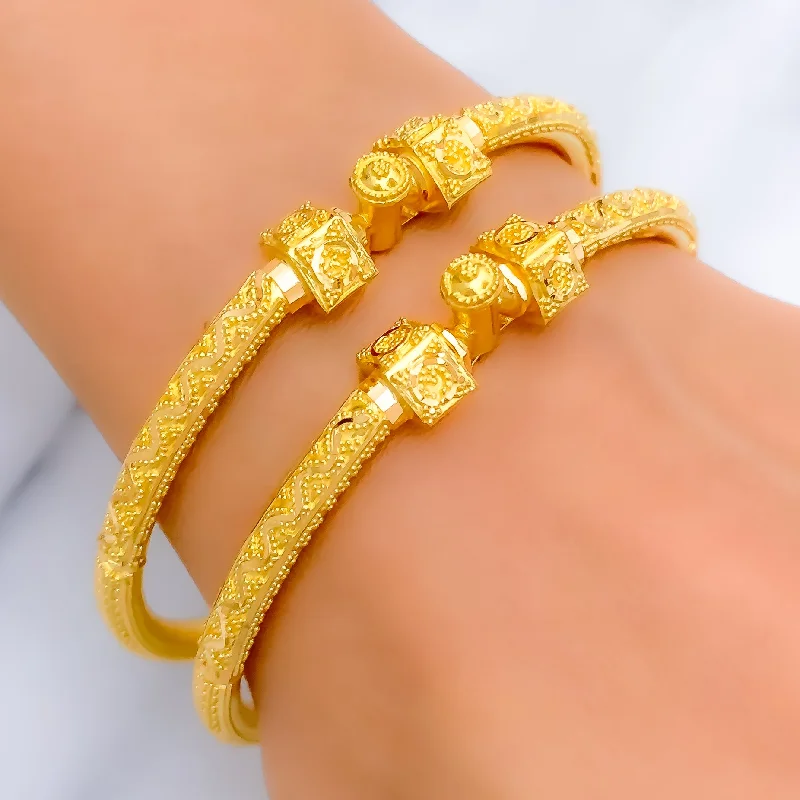 Women’s silver cuff bracelets-Mesmerizing Ornamental 22k Gold Pipe Bangles