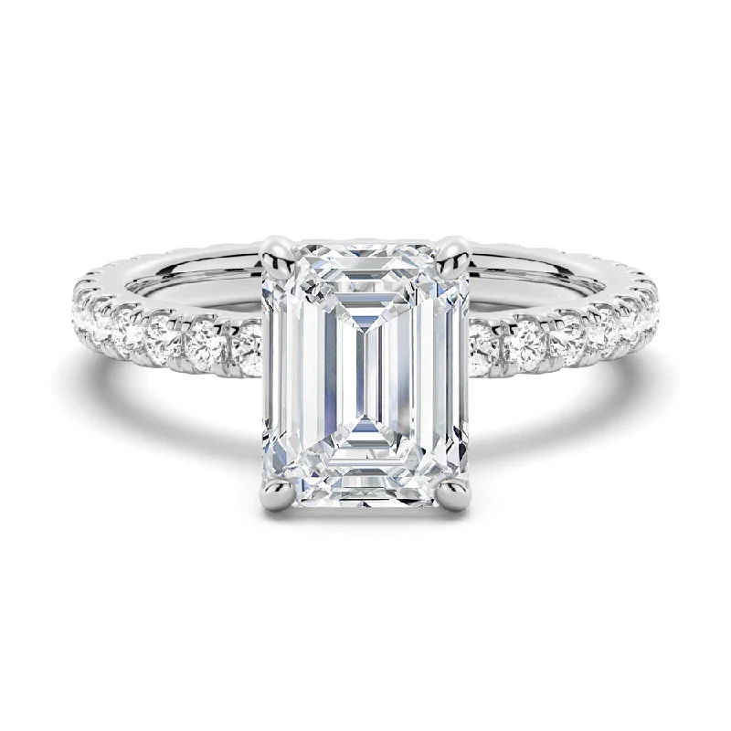 Women’s elegant sapphire engagement rings-Emerald Cut Engagement Ring With Eternity Pave Band