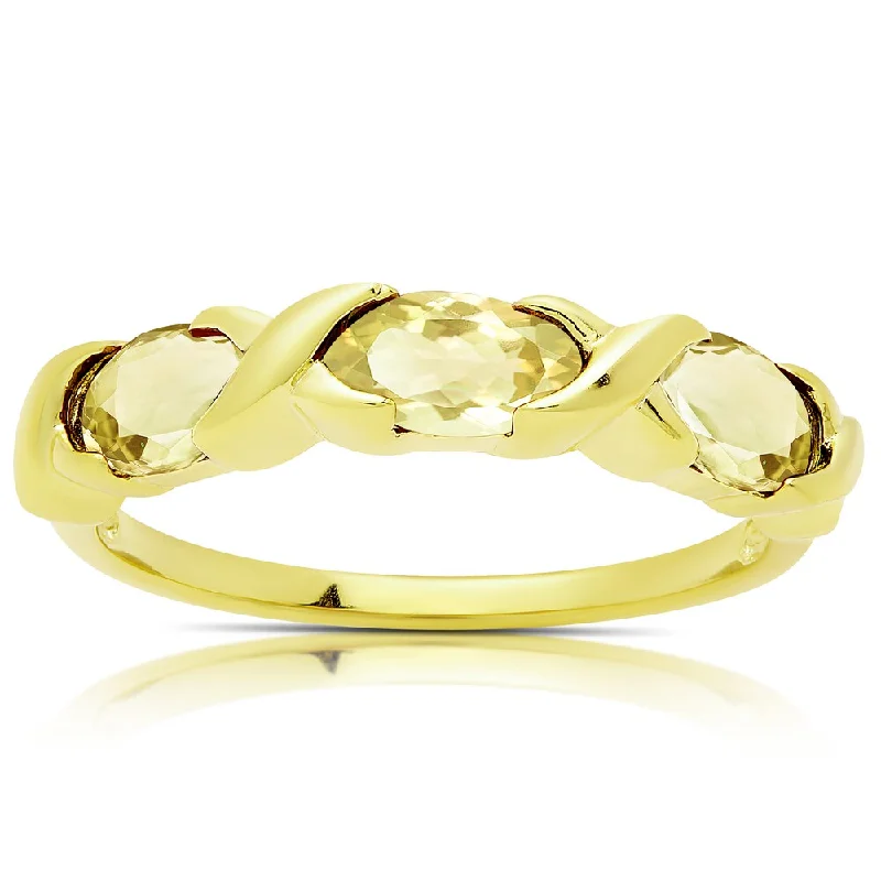 Women’s rose gold wedding bands-Dolce Giavonna Gold Over Sterling Silver Citrine Three Stone Ring