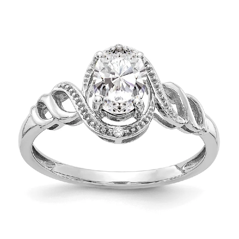 Women’s custom engagement rings-10k White Gold White Topaz and Diamond Ring-WBC-10XB313