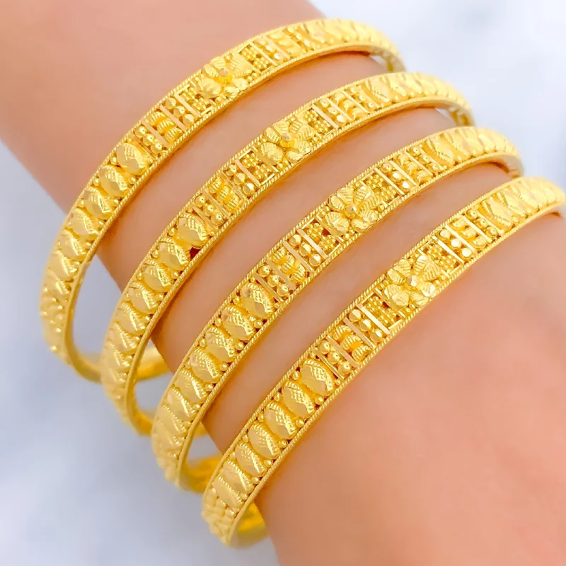 Women’s trendy bracelets-Gorgeous Graceful Floral 22k Gold Bangles