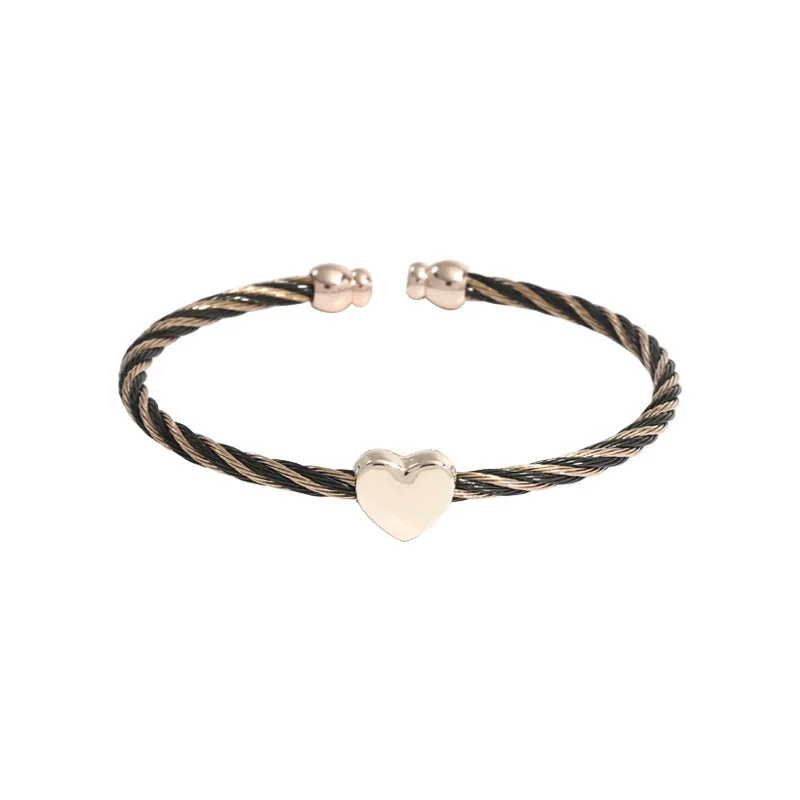 Through Hole Heart Shape (Rose Gold Braided Black Steel Wire One Strand)