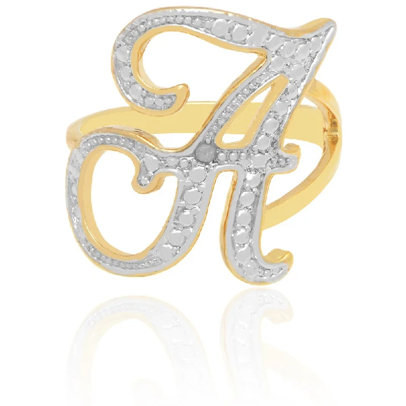 Women’s statement rings-Finesque 18k Yellow Gold Overlay Diamond Accent A to Z Option Initial Ring