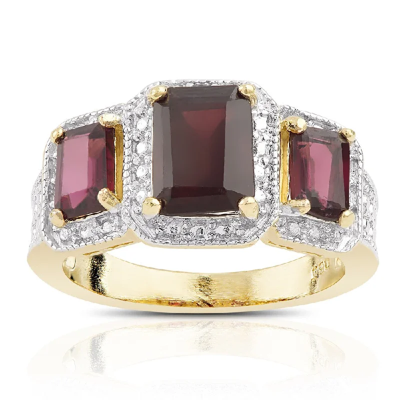 Women’s unique rings-Dolce Giavonna Gold over Sterling Silver Garnet and Diamond Accent 3-stone Ring