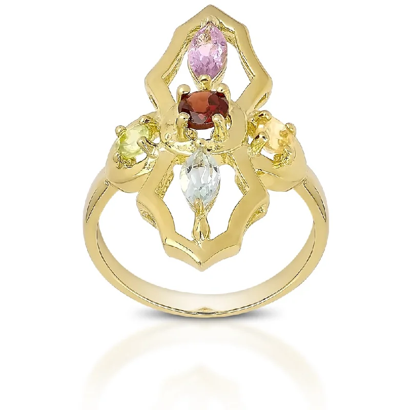 Women’s crown rings-Dolce Giavonna Gold over Sterling Silver Multi-Gegstone Vintage Ring