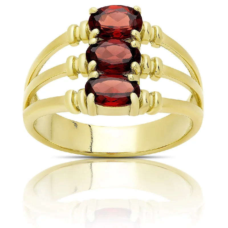 Women’s gold rings-Dolce Giavonna Gold Over Sterling Silver Garnet Three Stone Ring