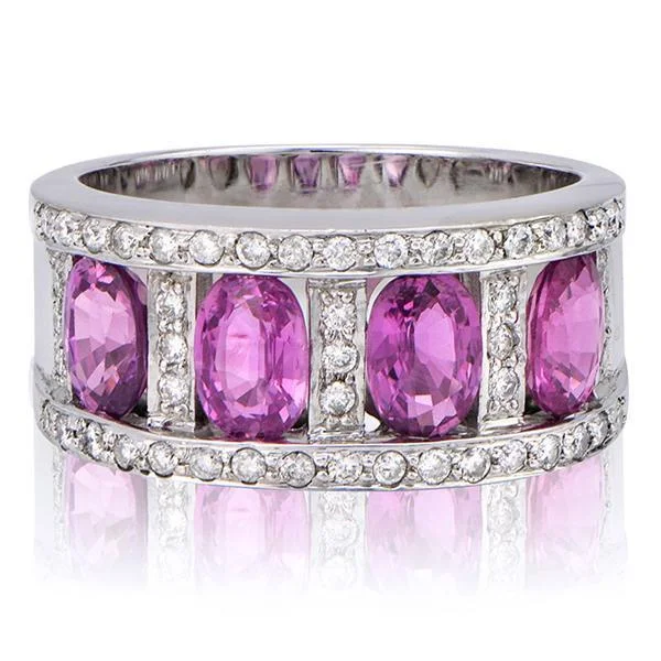 Women’s custom sapphire engagement rings-"LADRG01138" Pink Sapphire And Diamond RingIn 18k White Gold