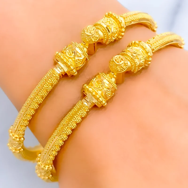 Women’s silver bangles-Beaded Palatial 22k Gold Pipe Bangles