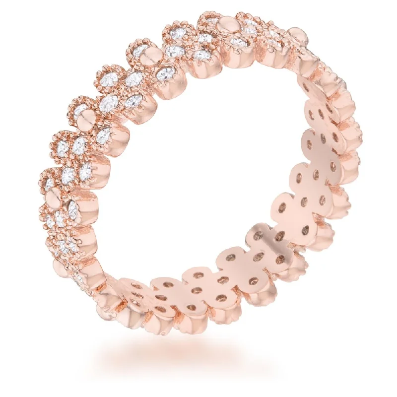 Women’s birthstone rings-Clara 1ct CZ Rose Gold Textured Bezel Set Eternity Ring