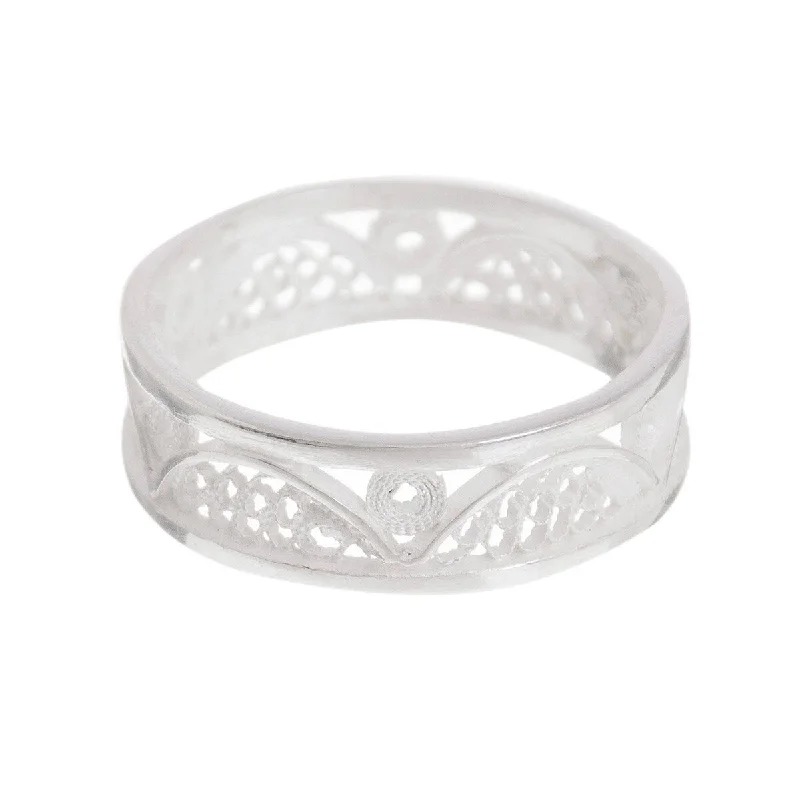 Women’s heart-shaped diamond rings-NOVICA Glistening Arcs, Sterling silver filigree band ring