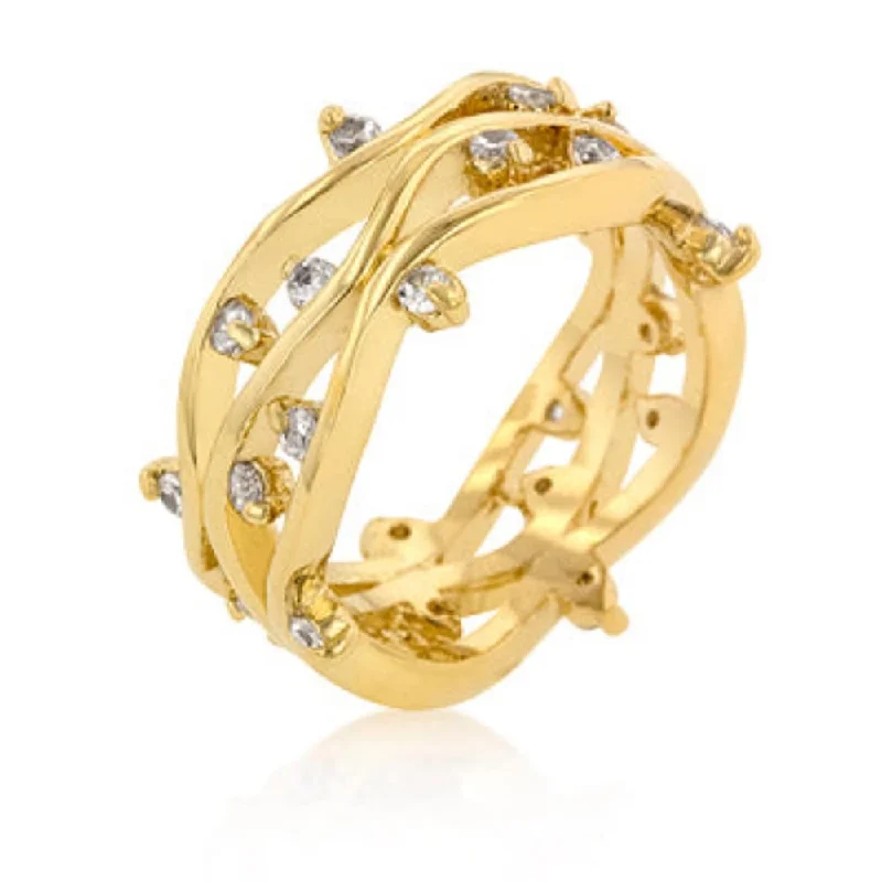 Women’s luxury wedding rings-Golden Cubic Zirconia Vines Ring