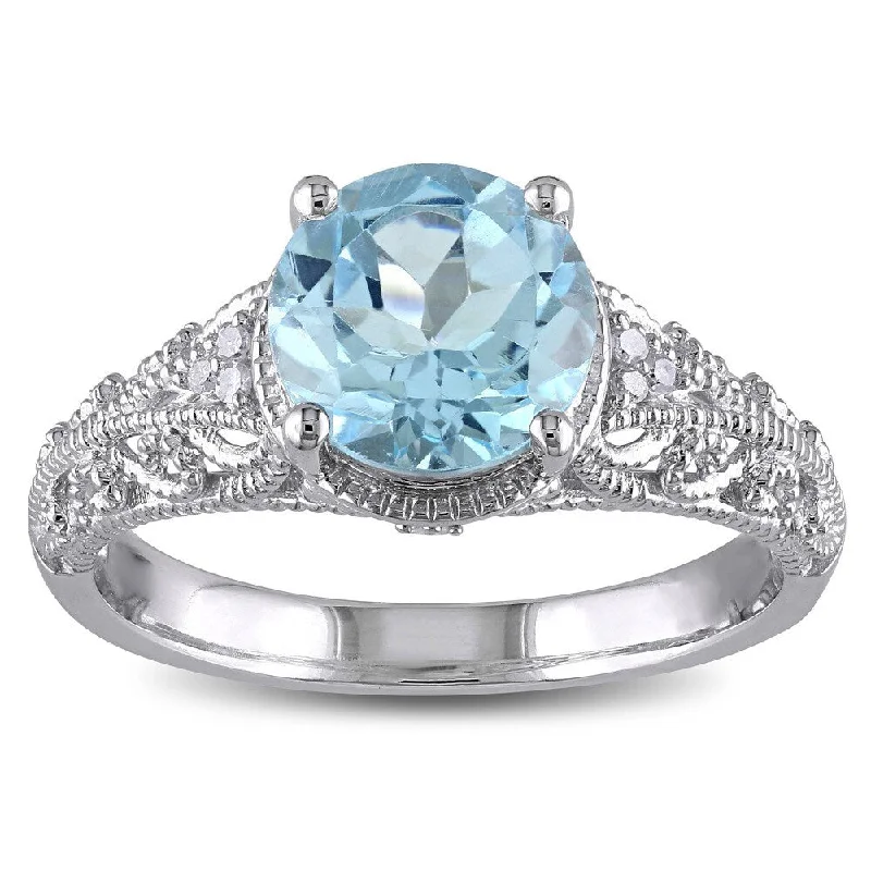 Women’s boho rings-Miadora Sterling Silver 2 1/3ct TGW Blue Topaz and Diamond Accent Cocktail Ring